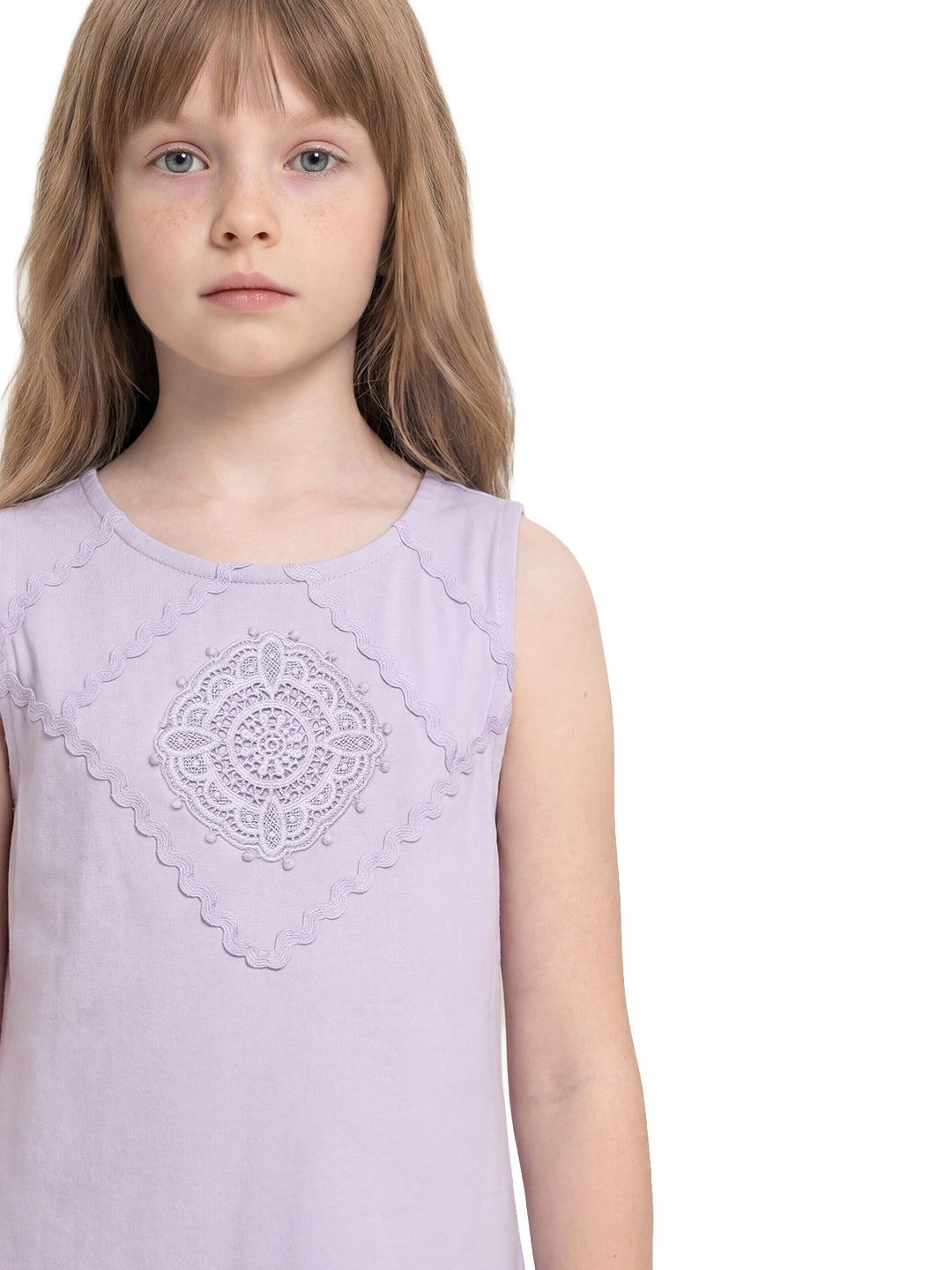 Girls Sheer Lilac Solid Fit & Flare 100% Cotton Dress