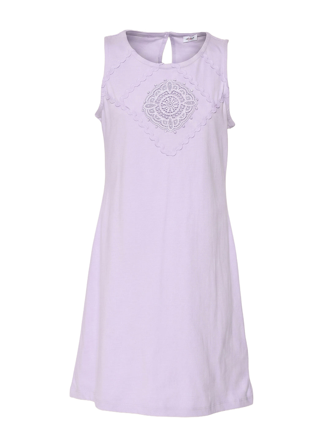 Girls Sheer Lilac Solid Fit & Flare 100% Cotton Dress