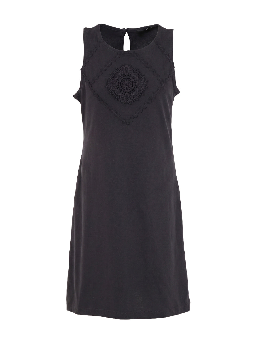 Girls Jet Black Solid Fit & Flare 100% Cotton Dress