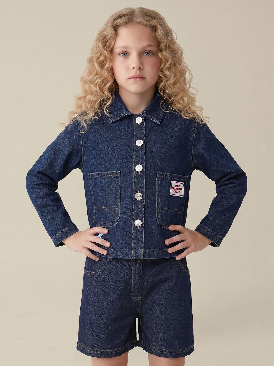Girls Dark Blue Casual Long Sleeve Jacket