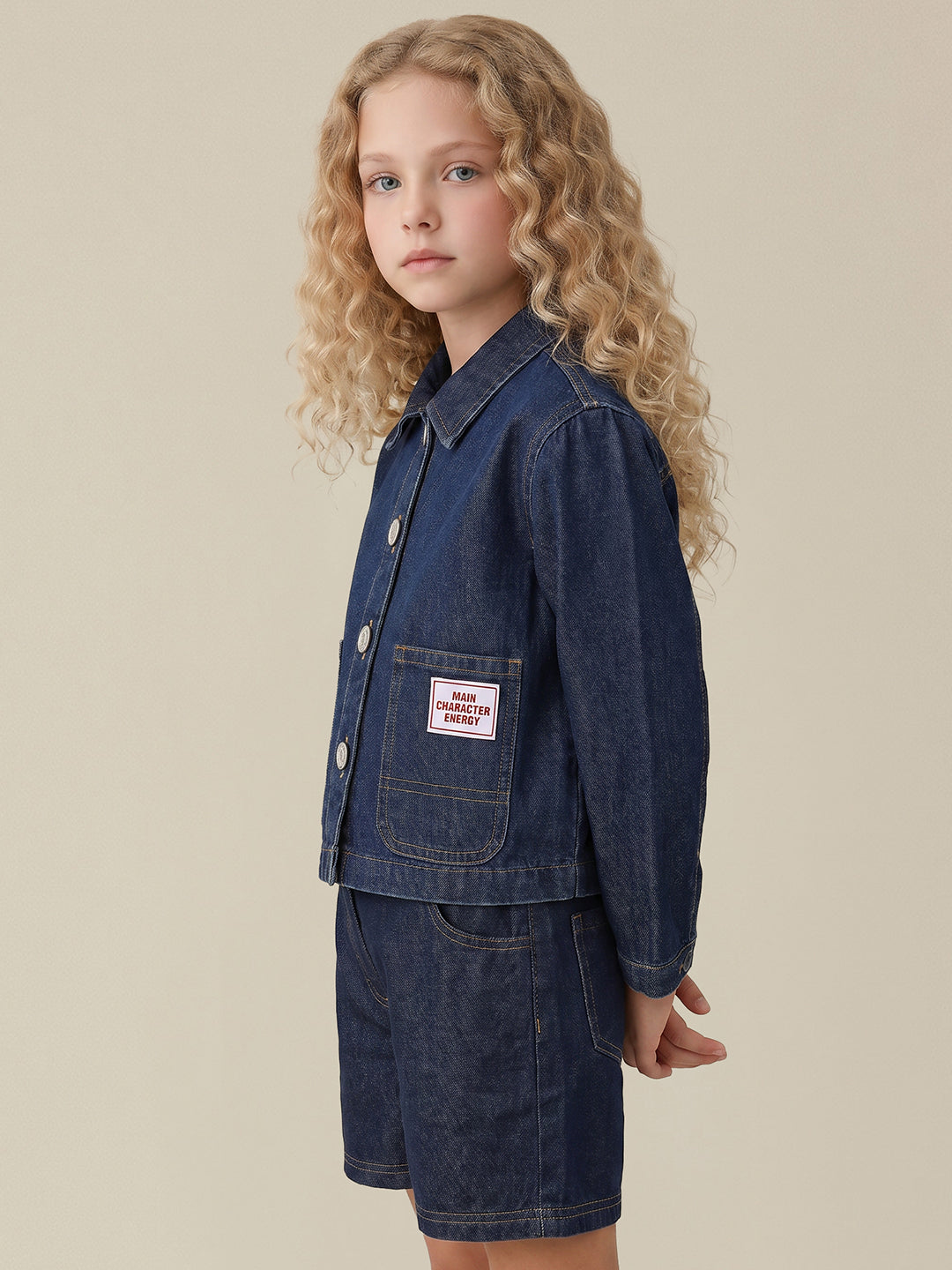 Girls Dark Blue Casual Long Sleeve Jacket