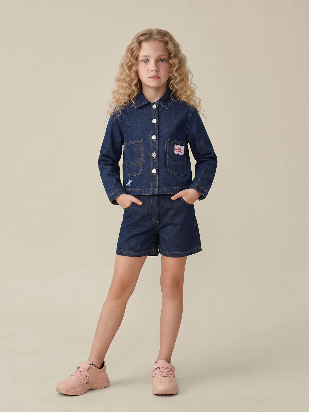 Girls Dark Blue Casual Long Sleeve Jacket