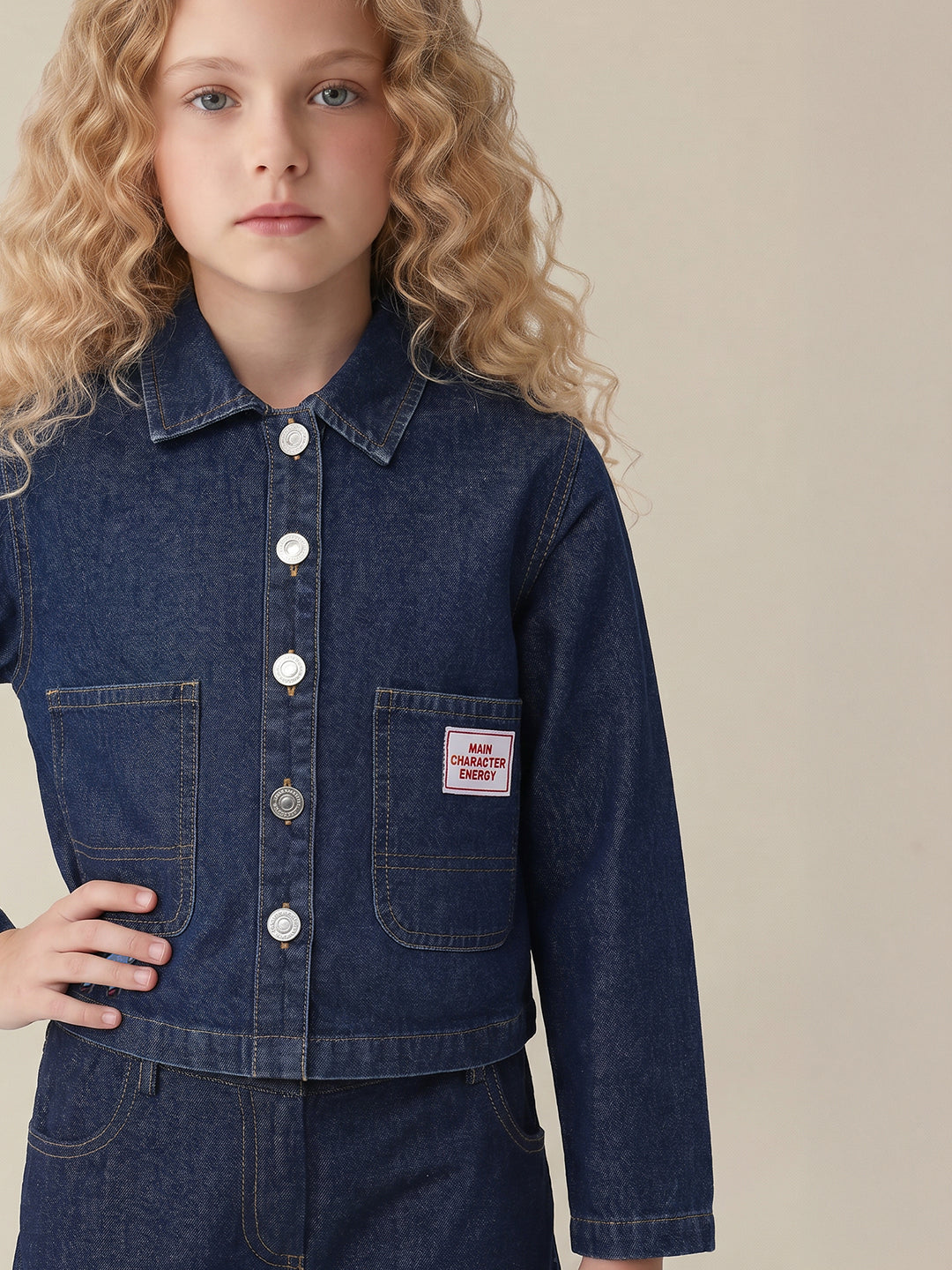 Girls Dark Blue Casual Long Sleeve Jacket