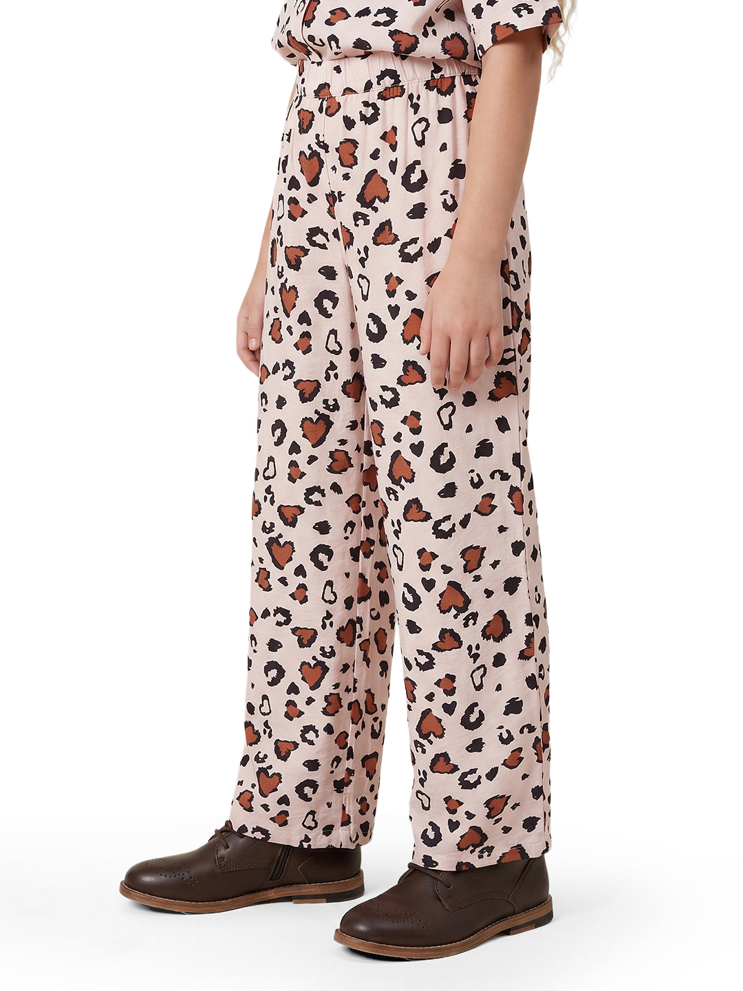Girls Ecru Abstract Regular-Fit Viscose Blend Pants