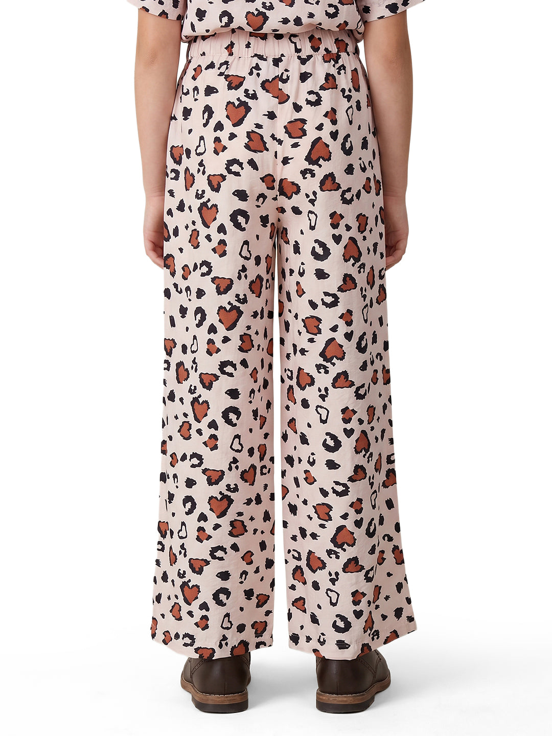Girls Ecru Abstract Regular-Fit Viscose Blend Pants