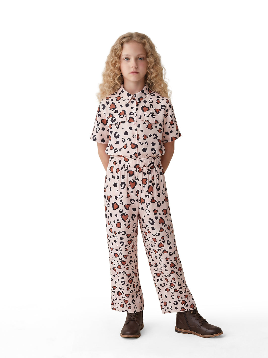 Girls Ecru Abstract Regular-Fit Viscose Blend Pants