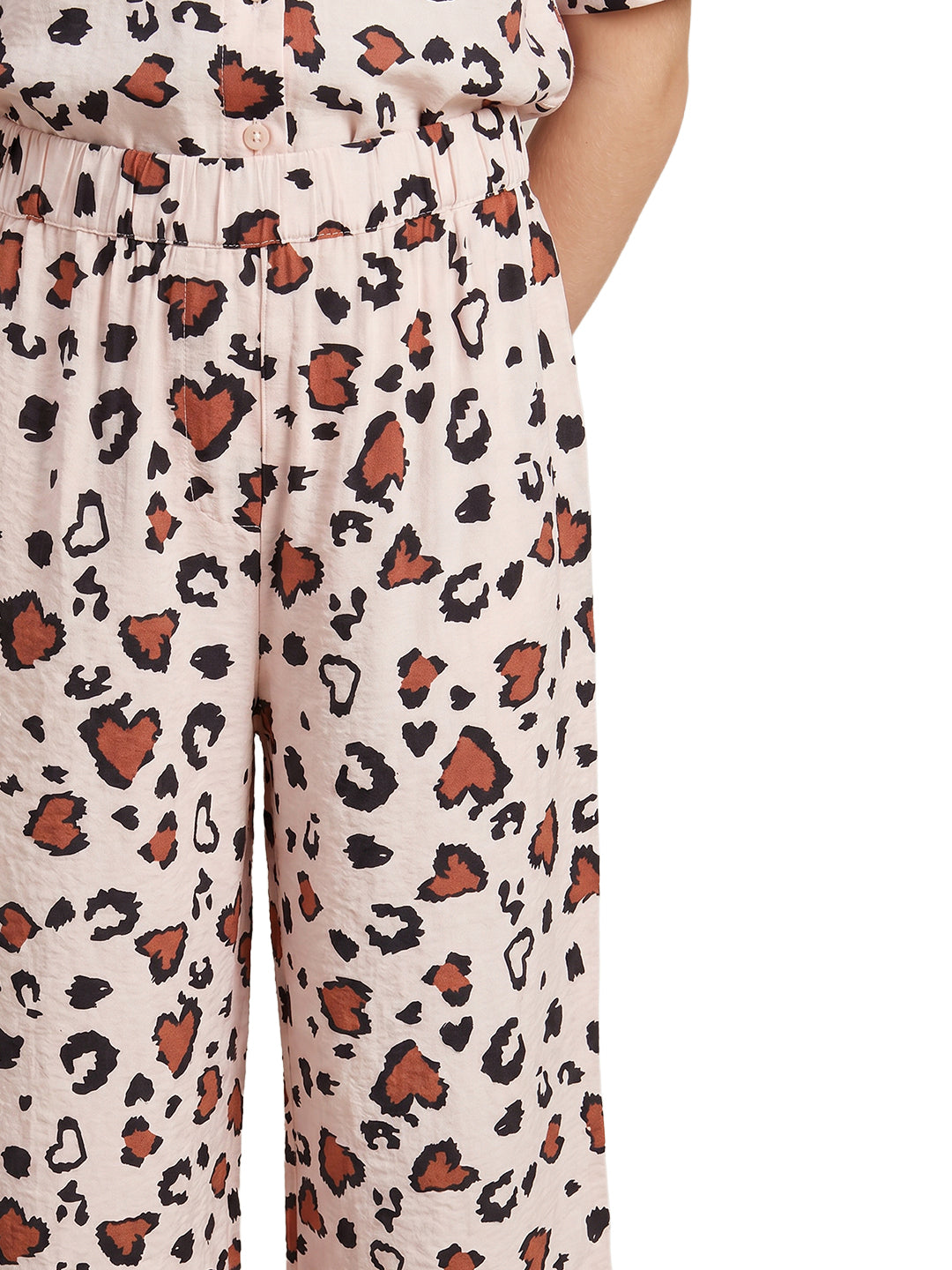 Girls Ecru Abstract Regular-Fit Viscose Blend Pants