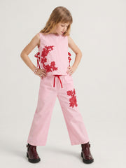 Girls Prism Pink Floral Regular-Fit 100% Cotton Pants