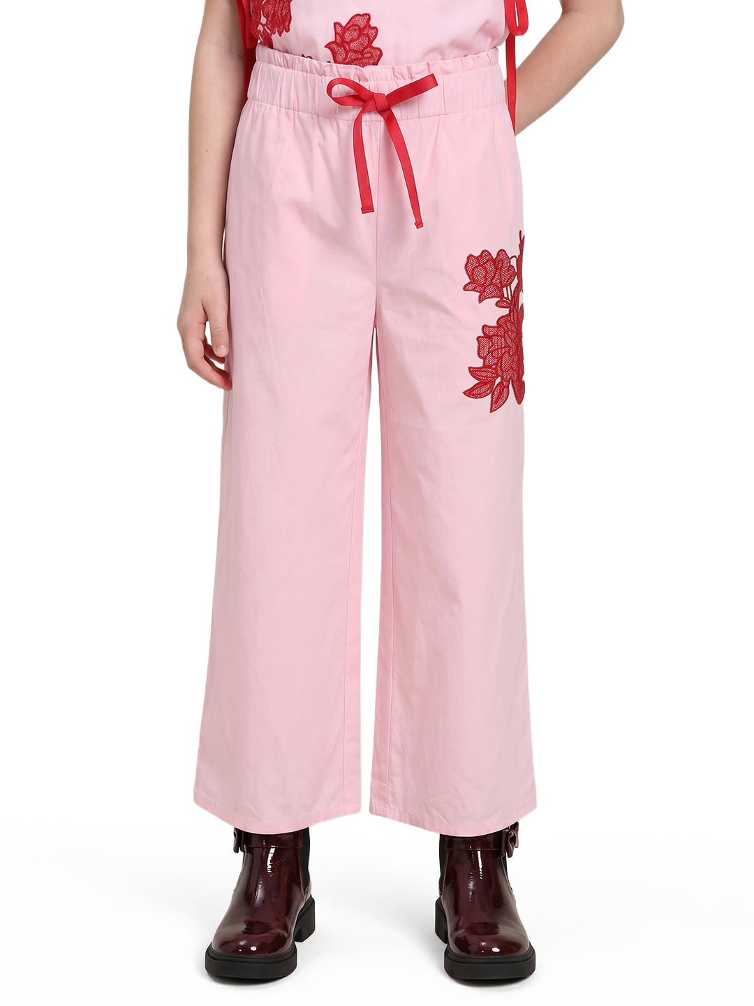 Girls Prism Pink Floral Regular-Fit 100% Cotton Pants