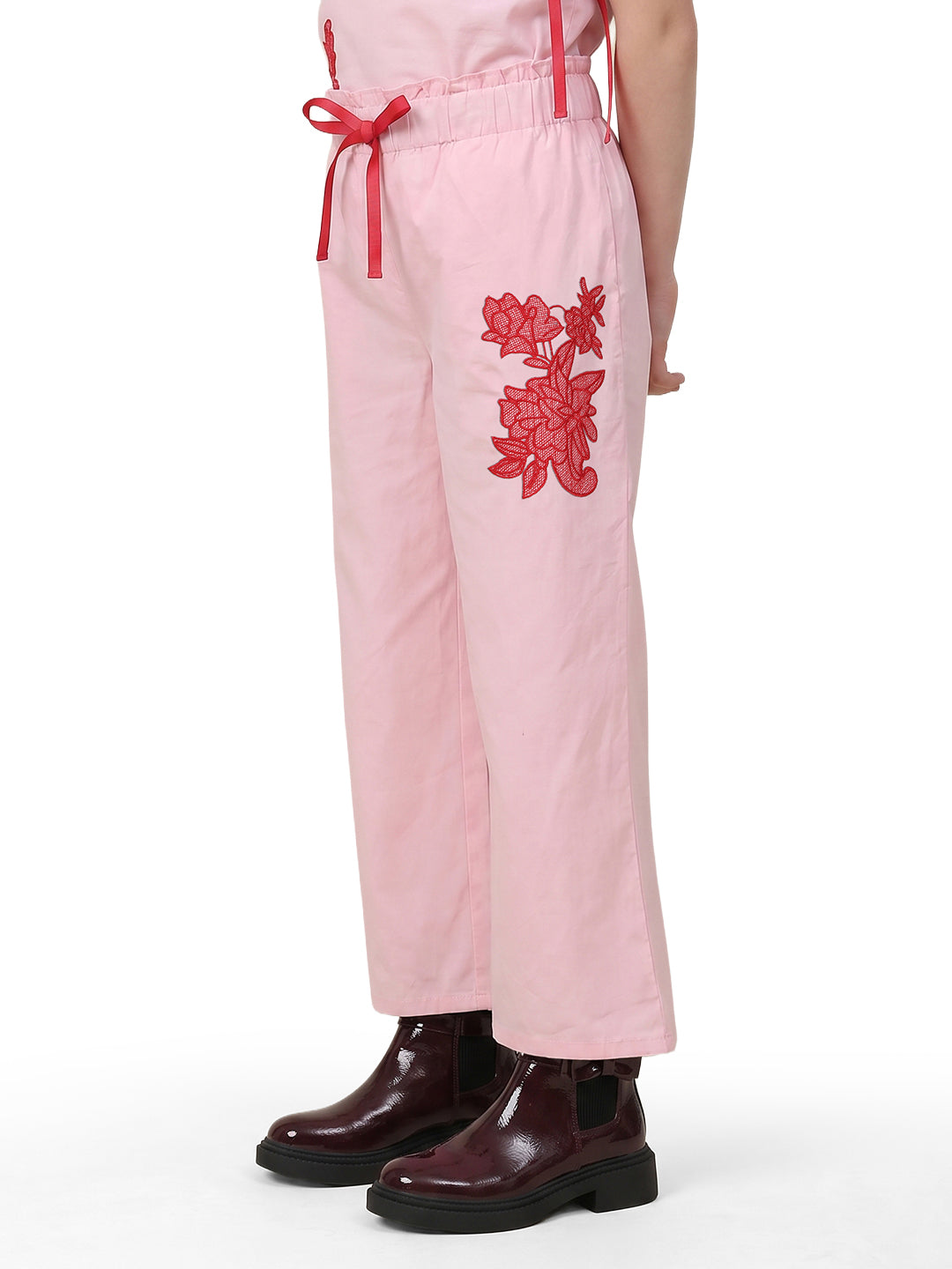 Girls Prism Pink Floral Regular-Fit 100% Cotton Pants