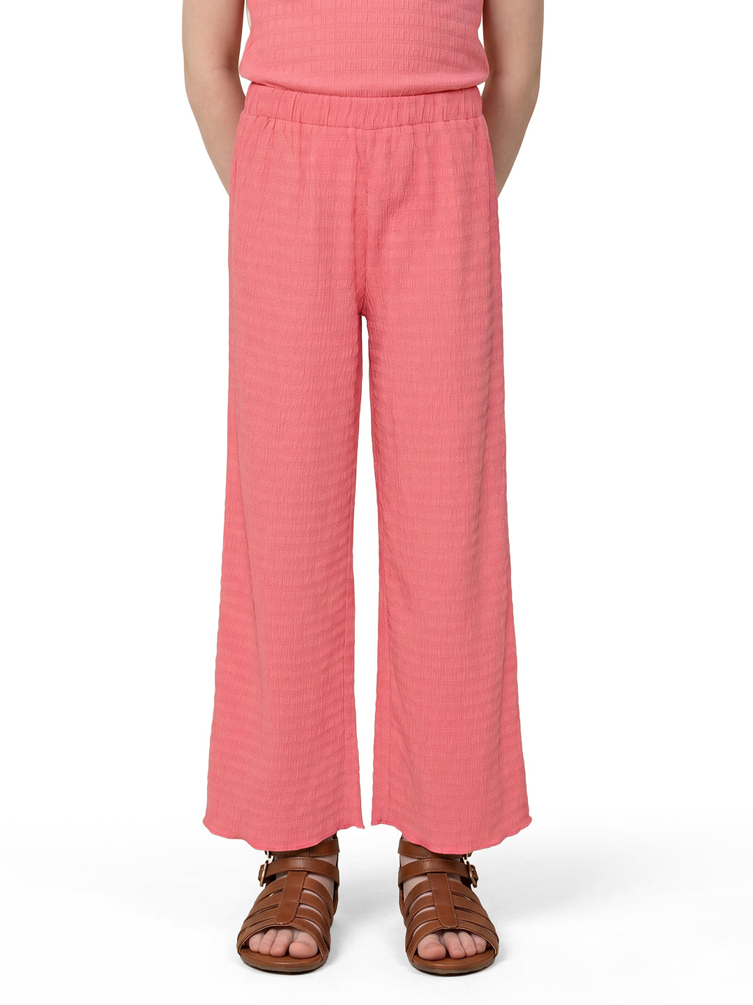 Girls Coral Striped Regular-Fit Polyester Pants