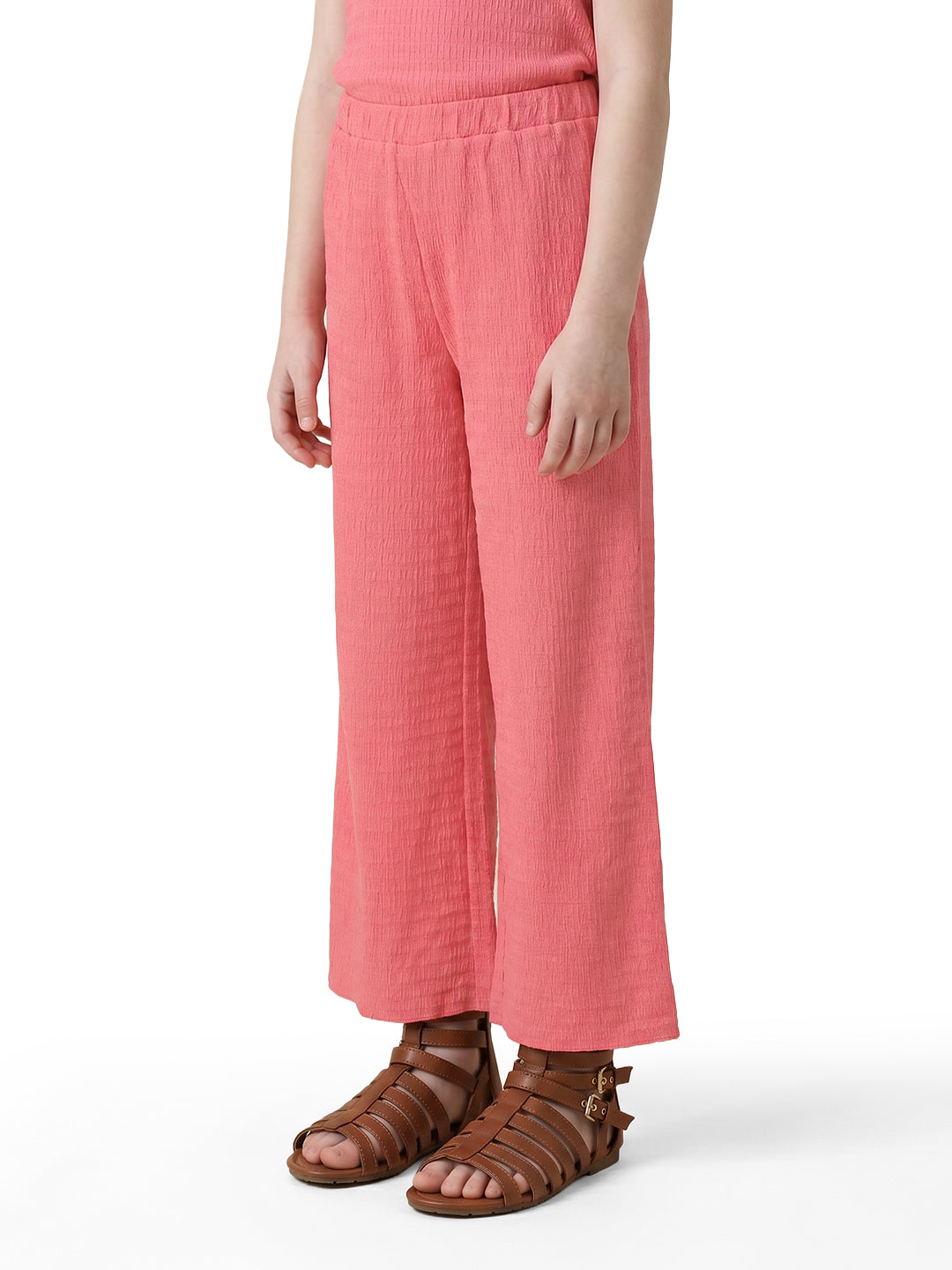 Girls Coral Striped Regular-Fit Polyester Pants