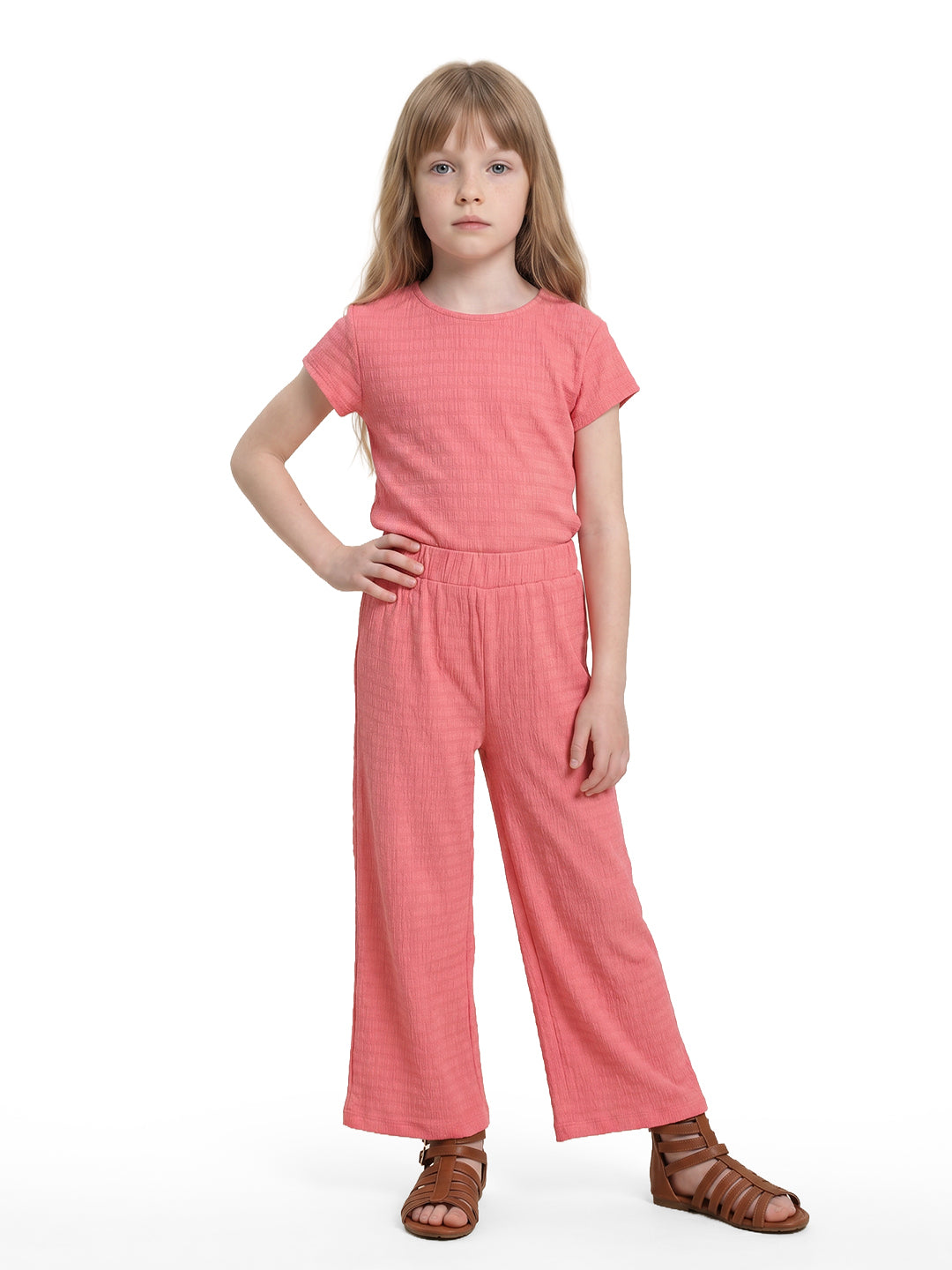 Girls Coral Striped Regular-Fit Polyester Pants