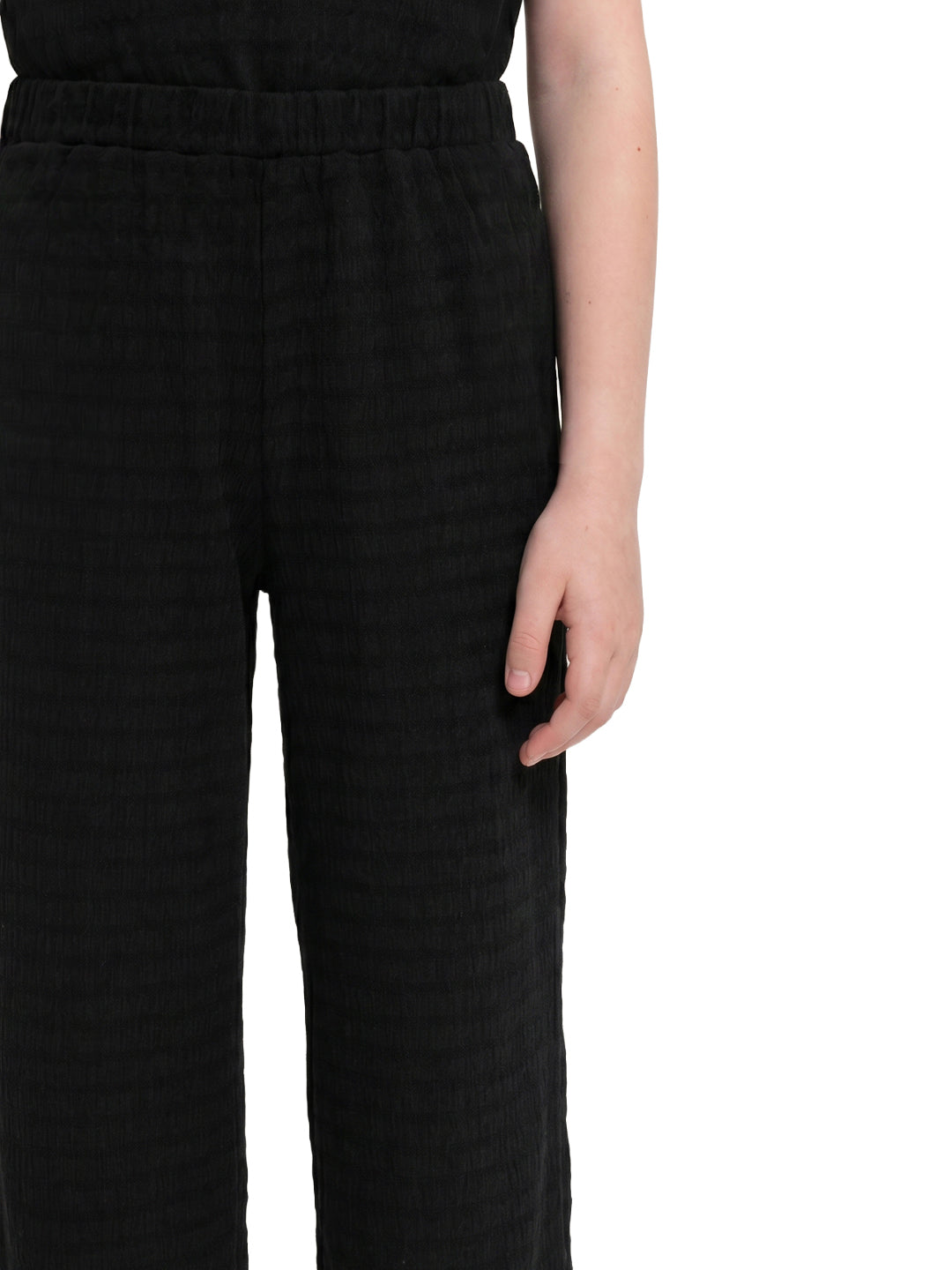 Girls Black Striped Regular-Fit Polyester Pants