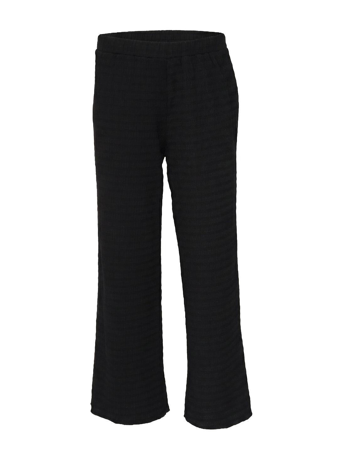 Girls Black Striped Regular-Fit Polyester Pants