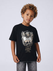 Foil Print Cotton T-Shirt for Boys Jet Black