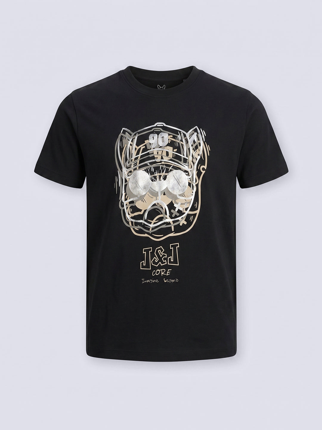 Foil Print Cotton T-Shirt for Boys Jet Black