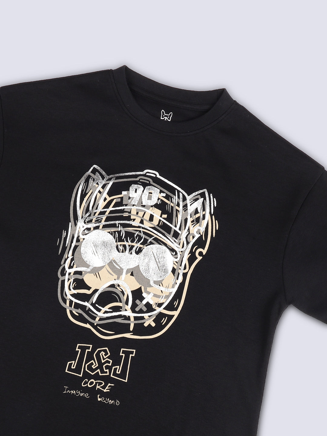 Foil Print Cotton T-Shirt for Boys Jet Black