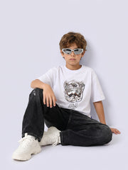 Foil Print Cotton T-Shirt for Boys Bright White