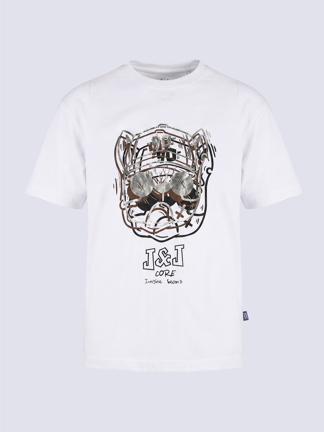 Foil Print Cotton T-Shirt for Boys Bright White
