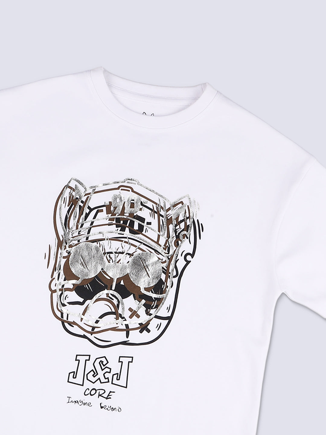 Foil Print Cotton T-Shirt for Boys Bright White