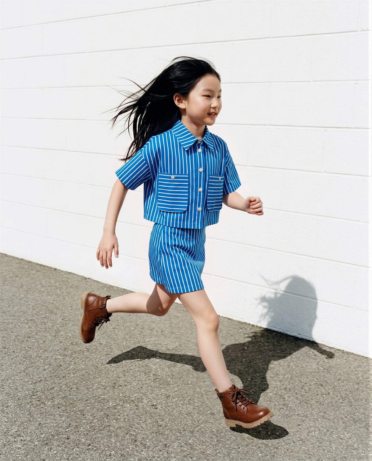 Girls Mykonos Blue Striped Regular-Fit 100% Cotton Shirt