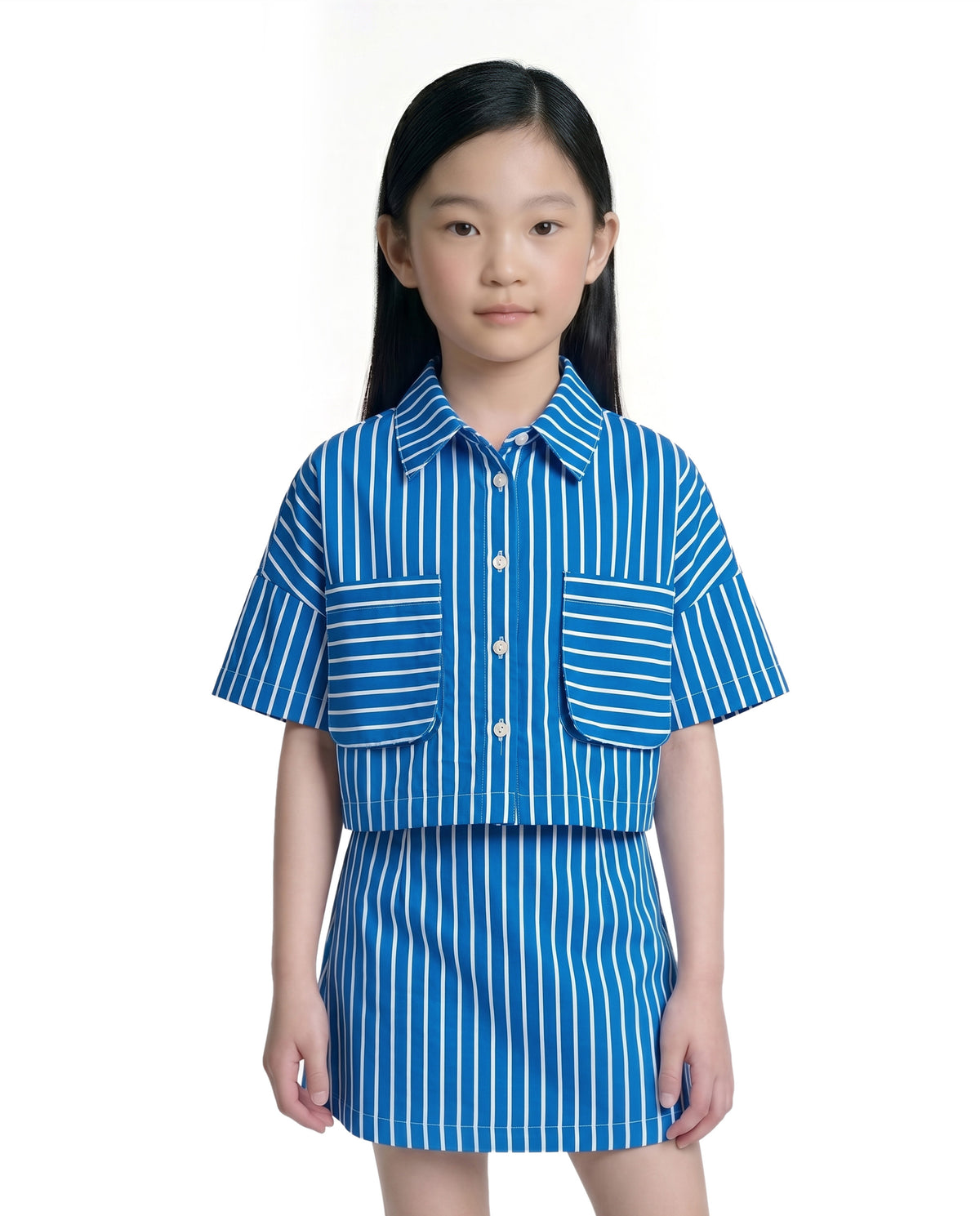 Girls Mykonos Blue Striped Regular-Fit 100% Cotton Shirt