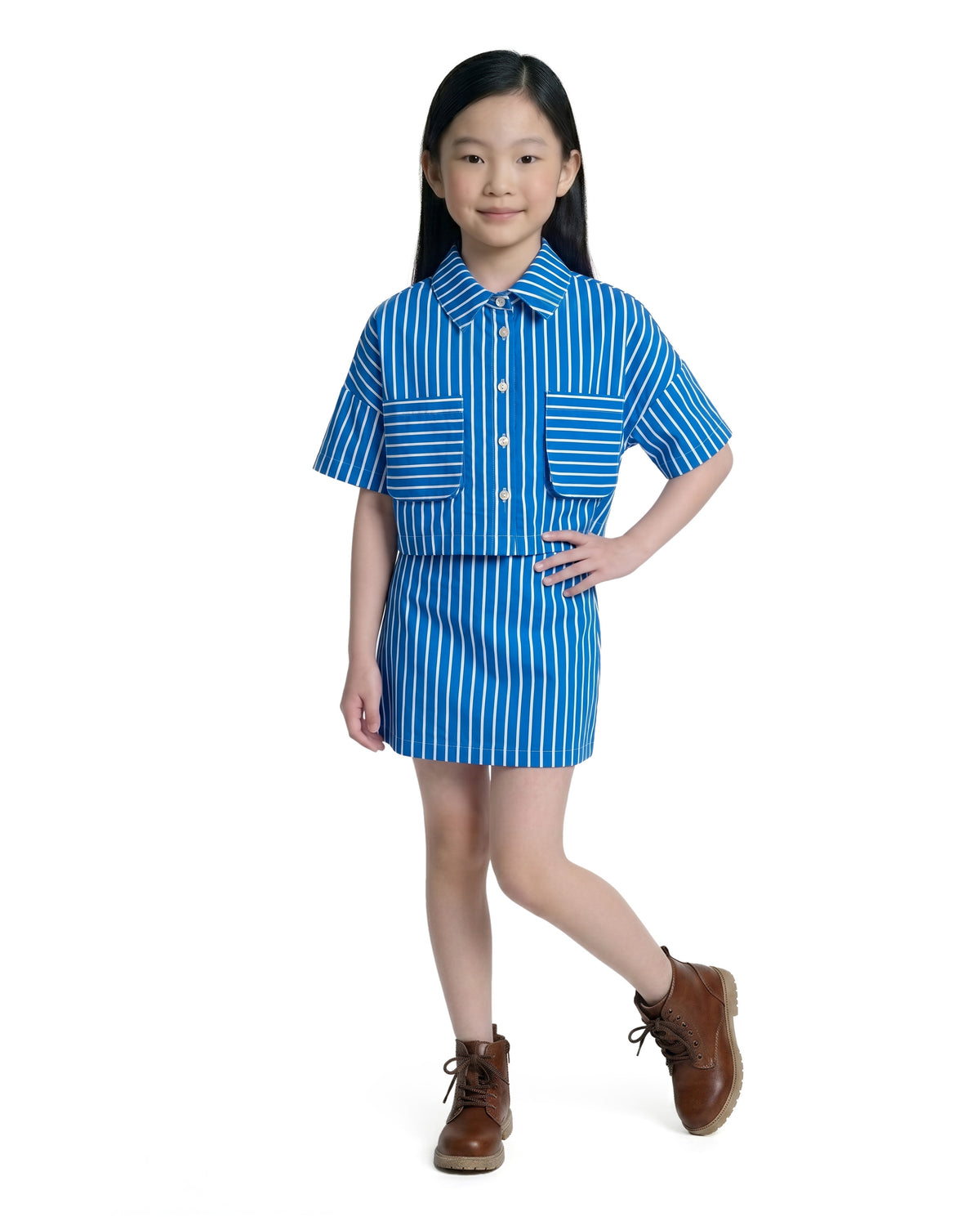 Girls Mykonos Blue Striped Regular-Fit 100% Cotton Shirt