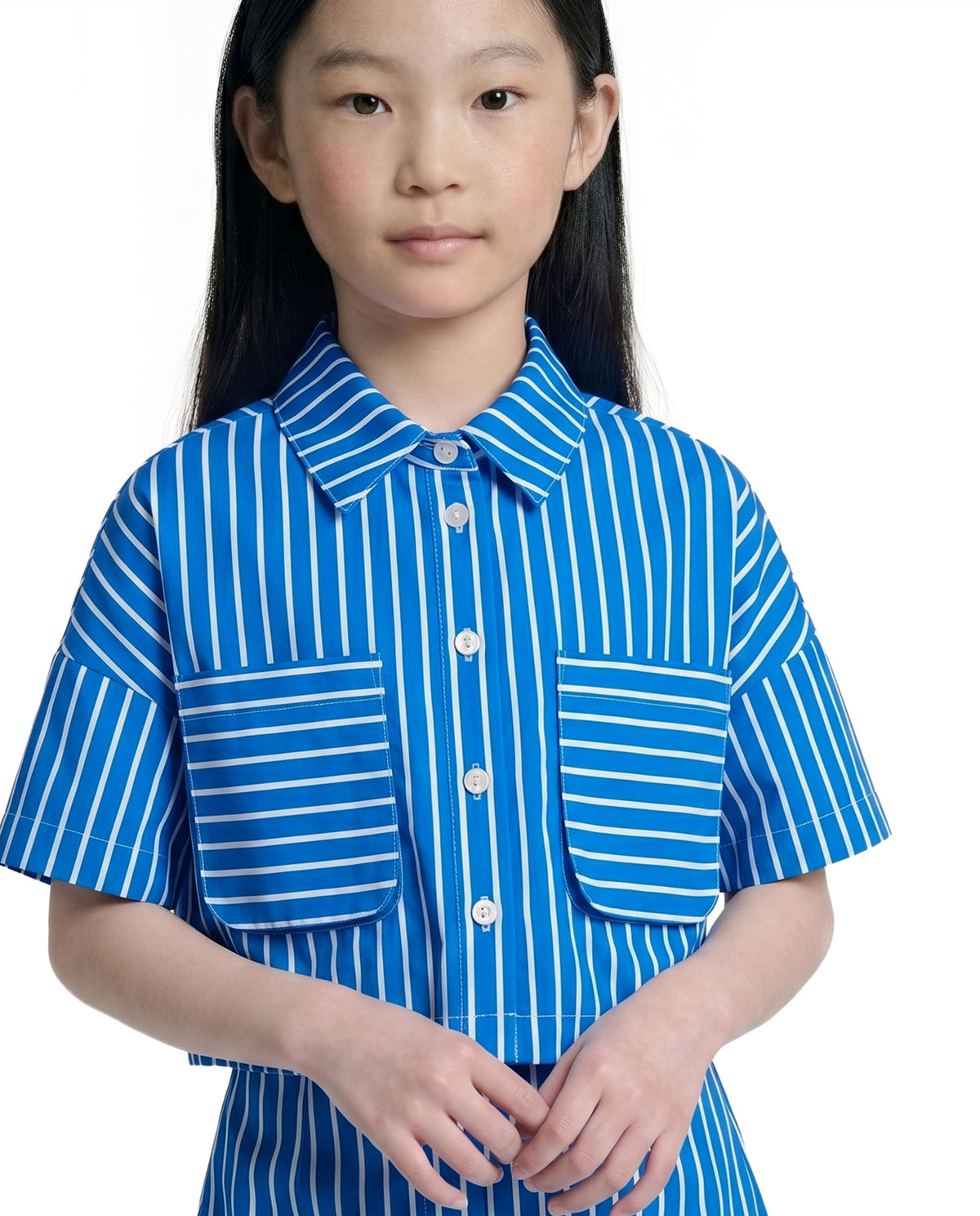 Girls Mykonos Blue Striped Regular-Fit 100% Cotton Shirt