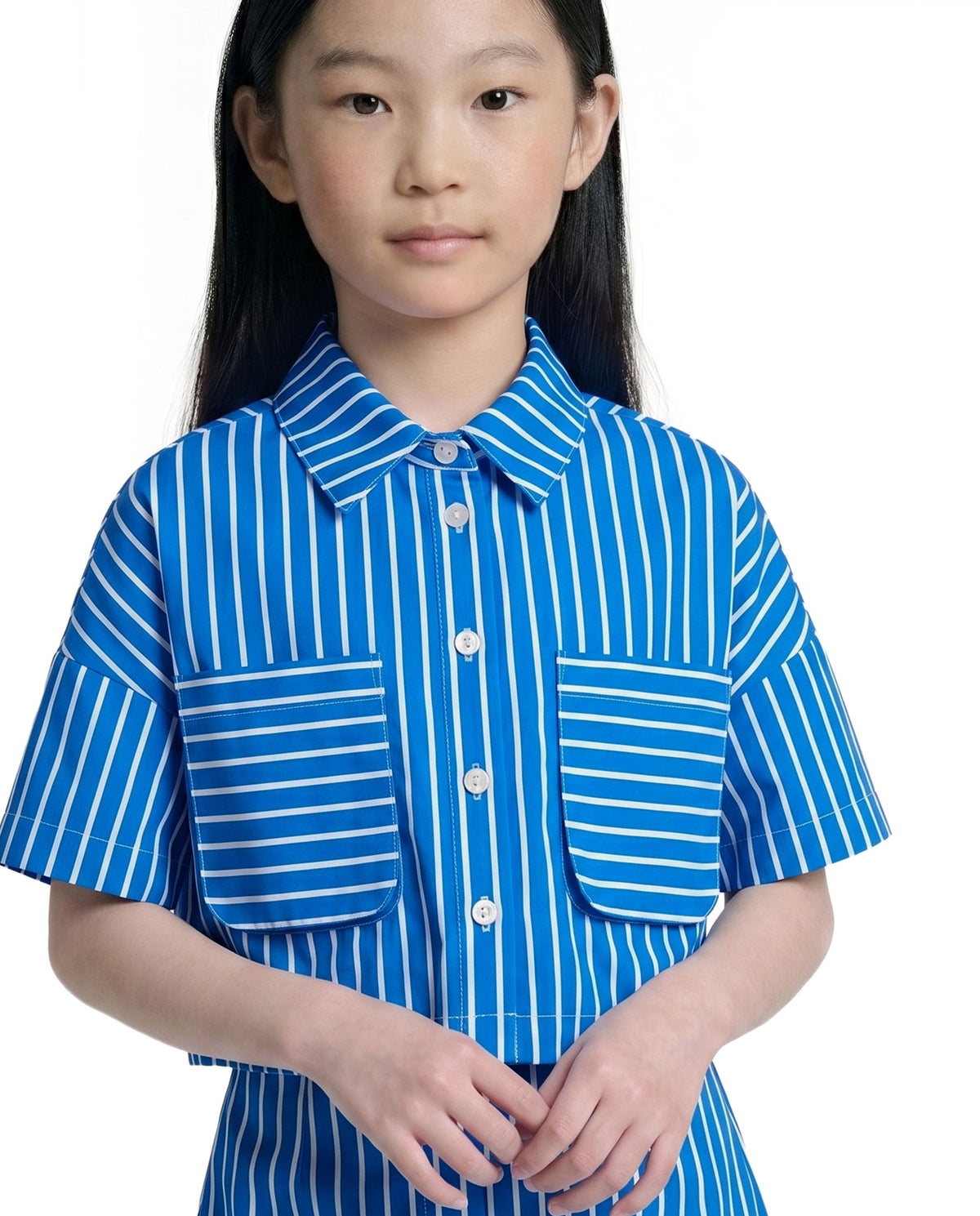 Girls Breeze Blue Striped Regular Fit Shirt