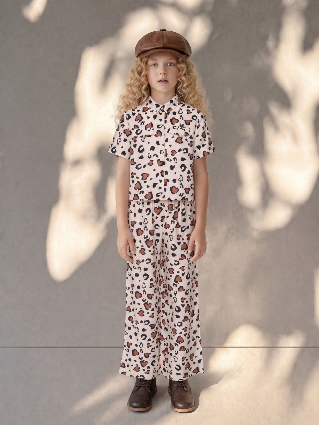 Girls Ecru Abstract Regular-Fit Viscose Blend Shirt