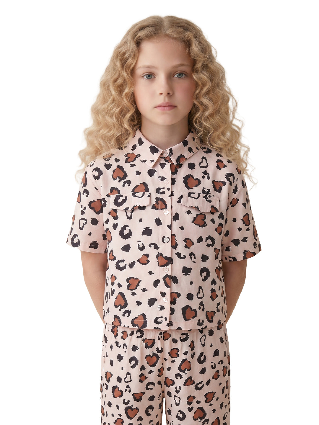 Girls Ecru Abstract Regular-Fit Viscose Blend Shirt