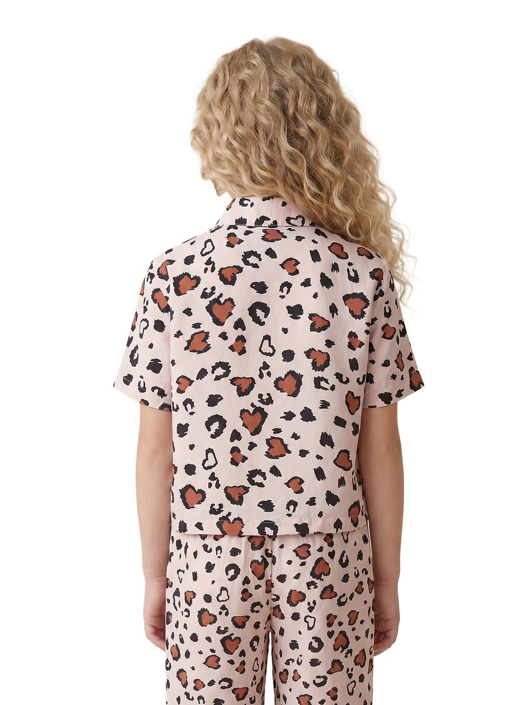 Girls Ecru Abstract Regular-Fit Viscose Blend Shirt
