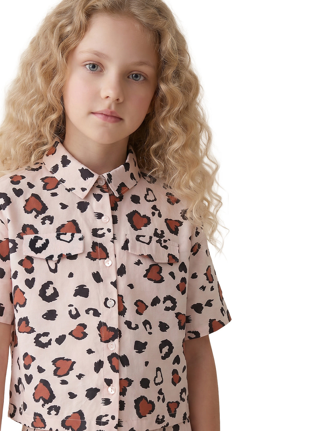 Girls Ecru Abstract Regular-Fit Viscose Blend Shirt