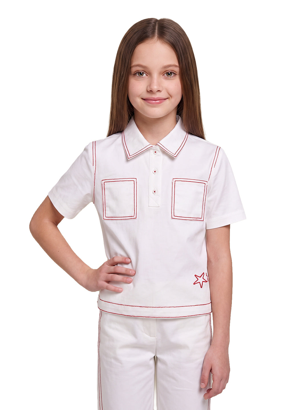 Girls Cloud Dancer Printed Regular-Fit 100% Cotton Shirt