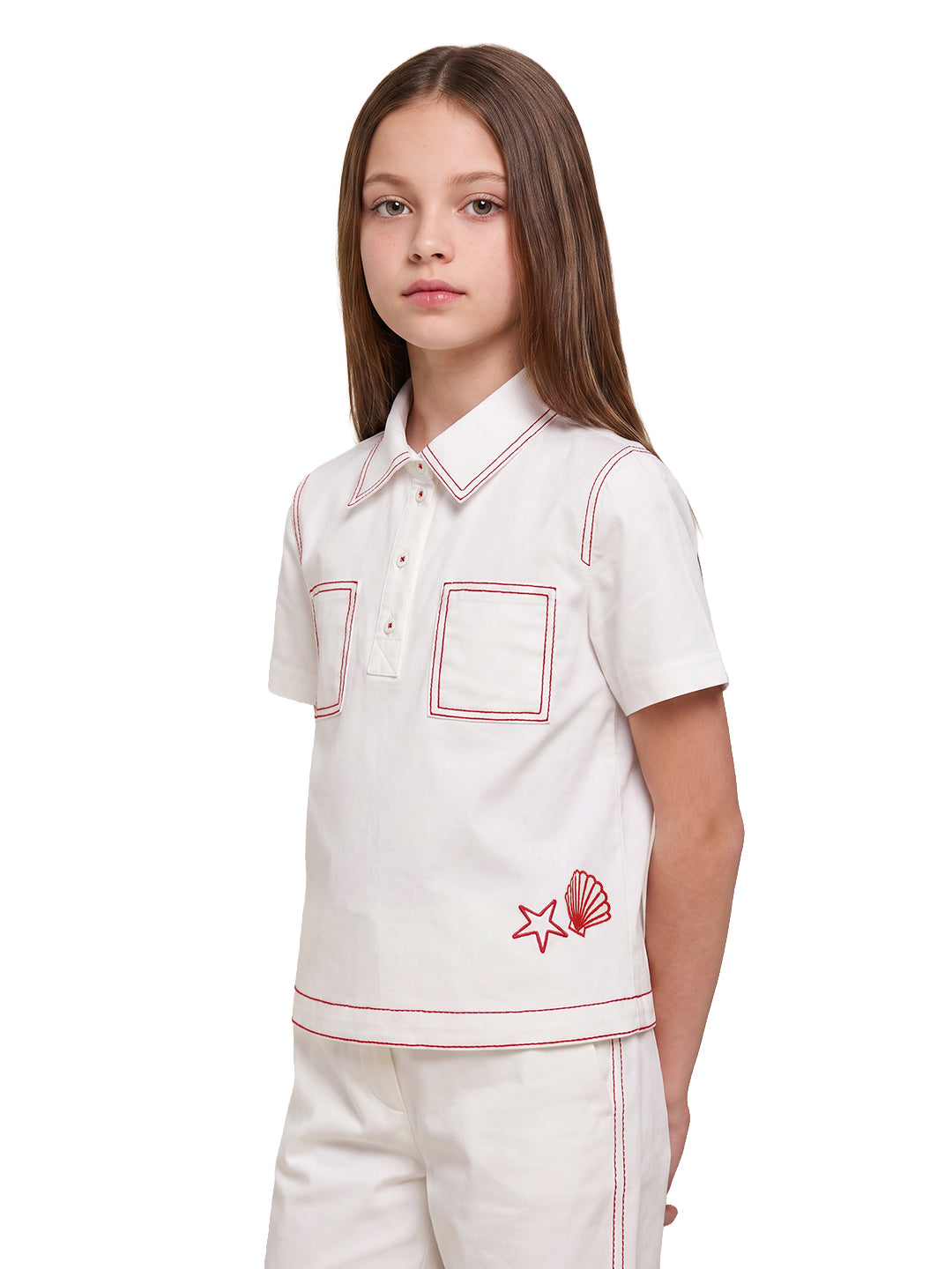 Girls Cloud Dancer Printed Regular-Fit 100% Cotton Shirt