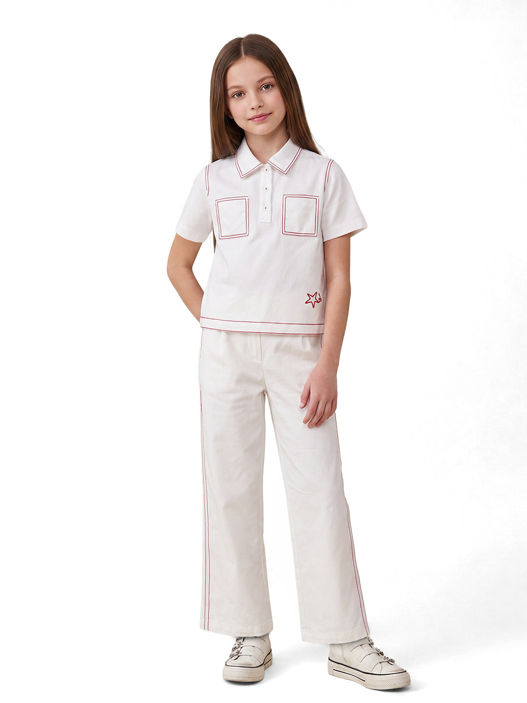 Girls Cloud Dancer Printed Regular-Fit 100% Cotton Shirt