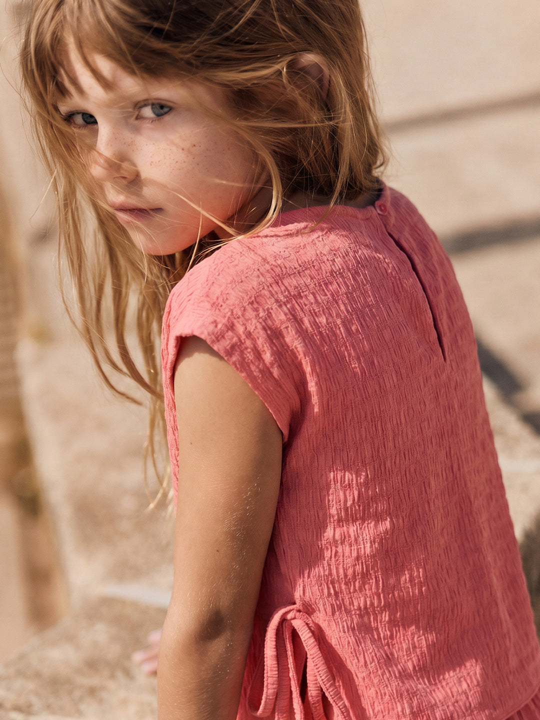 Girls Coral Striped Regular-Fit Polyester Sleeveless Top