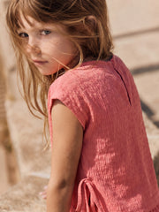 Girls Coral Striped Regular-Fit Polyester Sleeveless Top