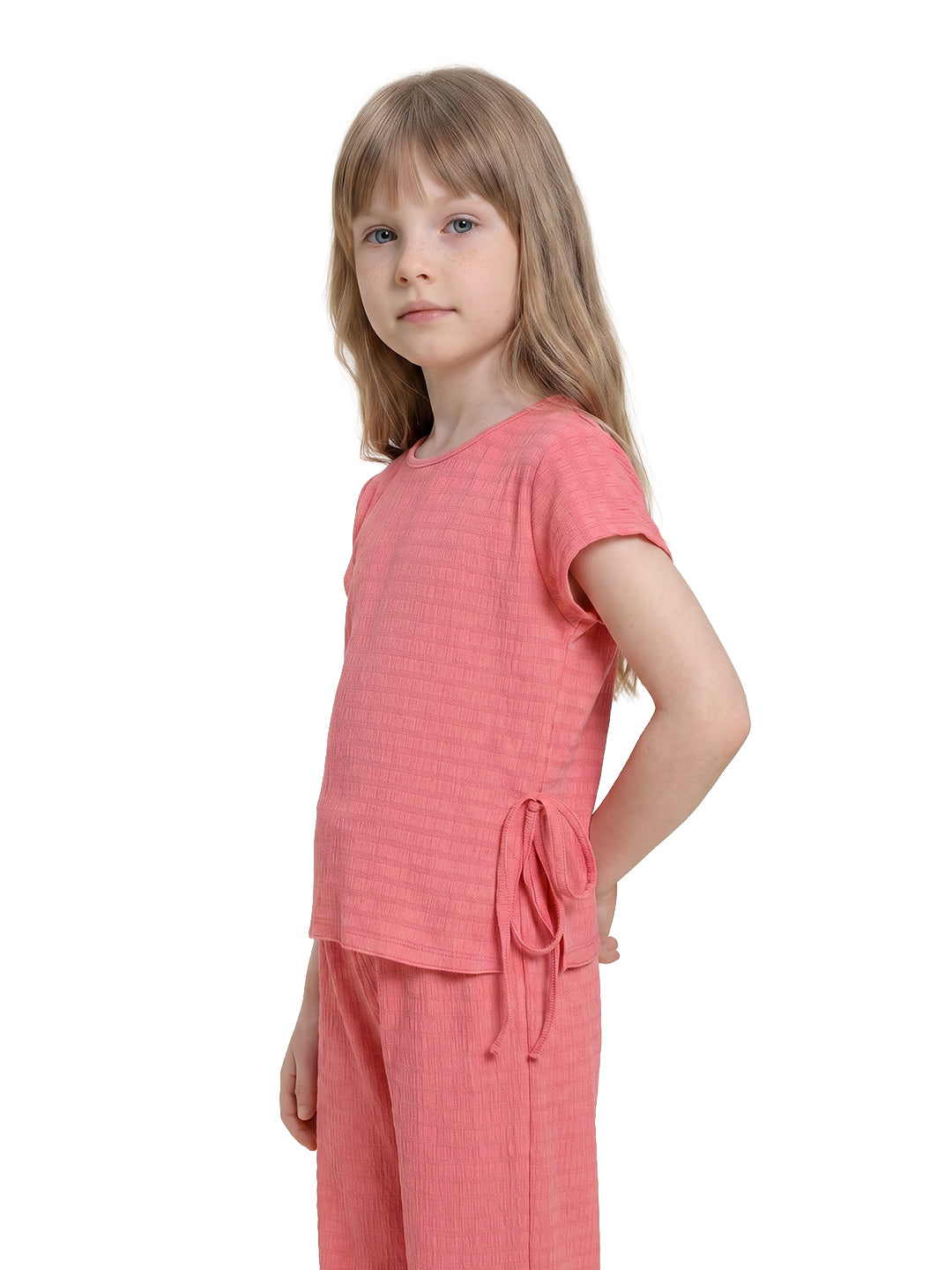 Girls Coral Striped Regular-Fit Polyester Sleeveless Top