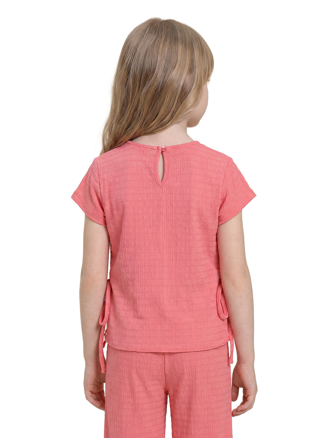 Girls Coral Striped Regular-Fit Polyester Sleeveless Top