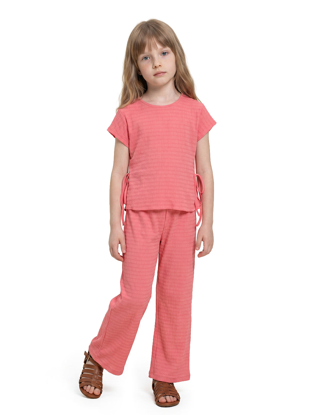Girls Coral Striped Regular-Fit Polyester Sleeveless Top