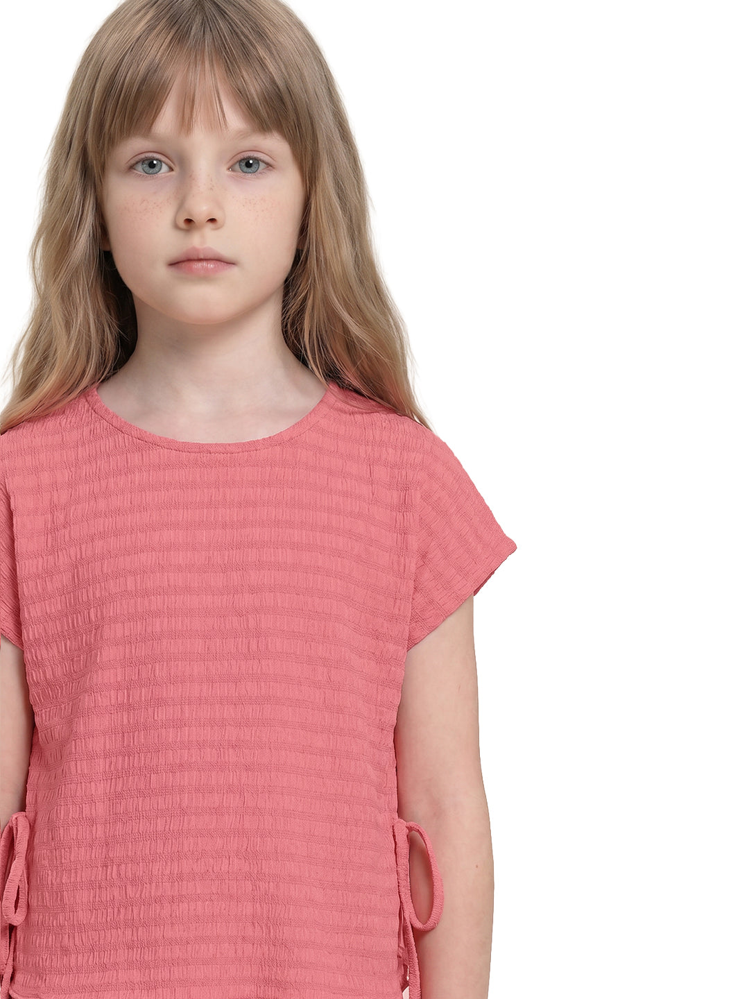 Girls Coral Striped Regular-Fit Polyester Sleeveless Top