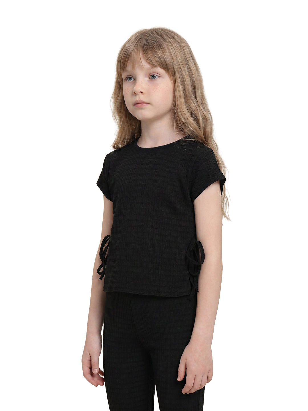 Girls Black Striped Regular-Fit Polyester Sleeveless Top