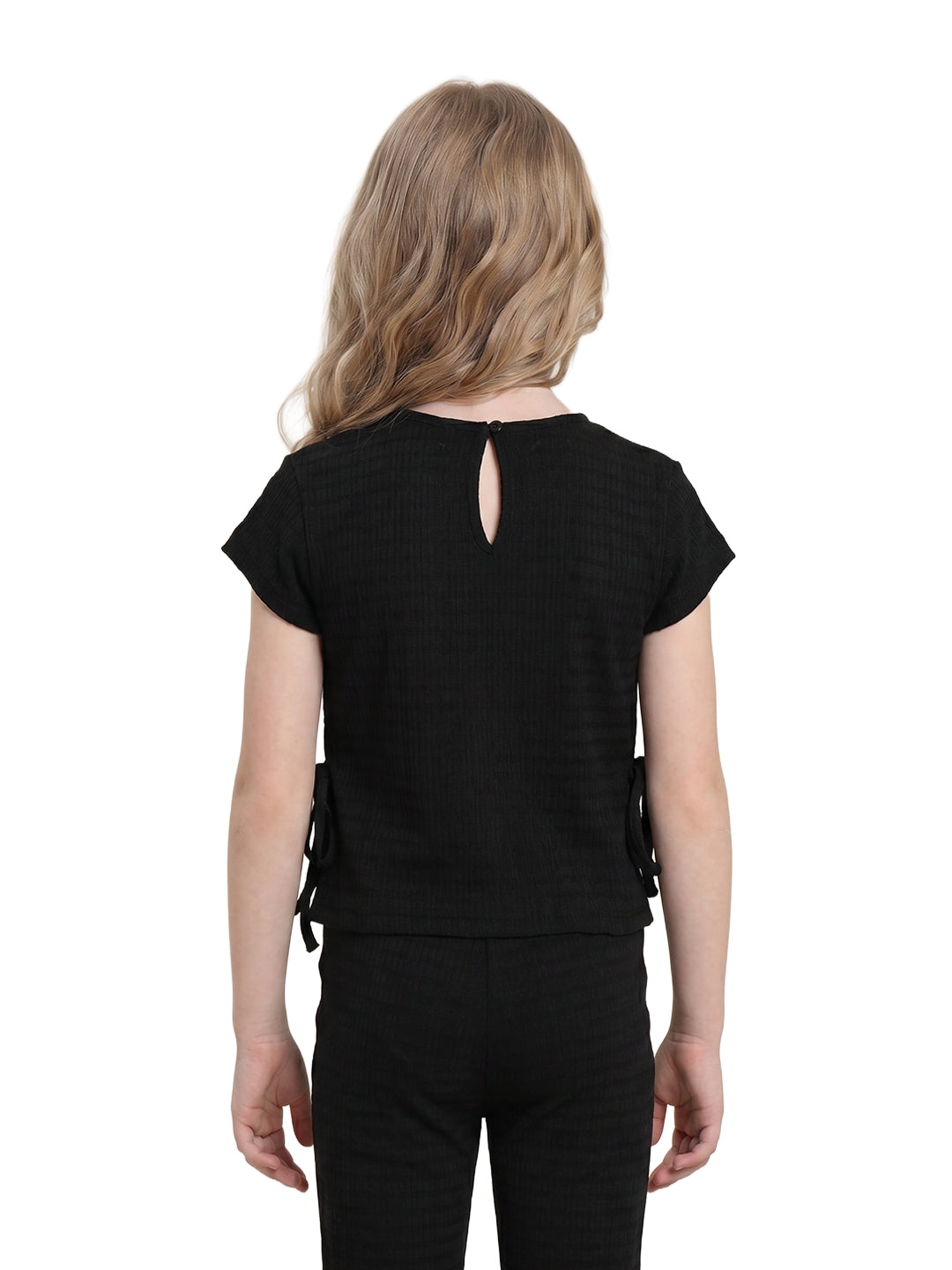Girls Black Striped Regular-Fit Polyester Sleeveless Top