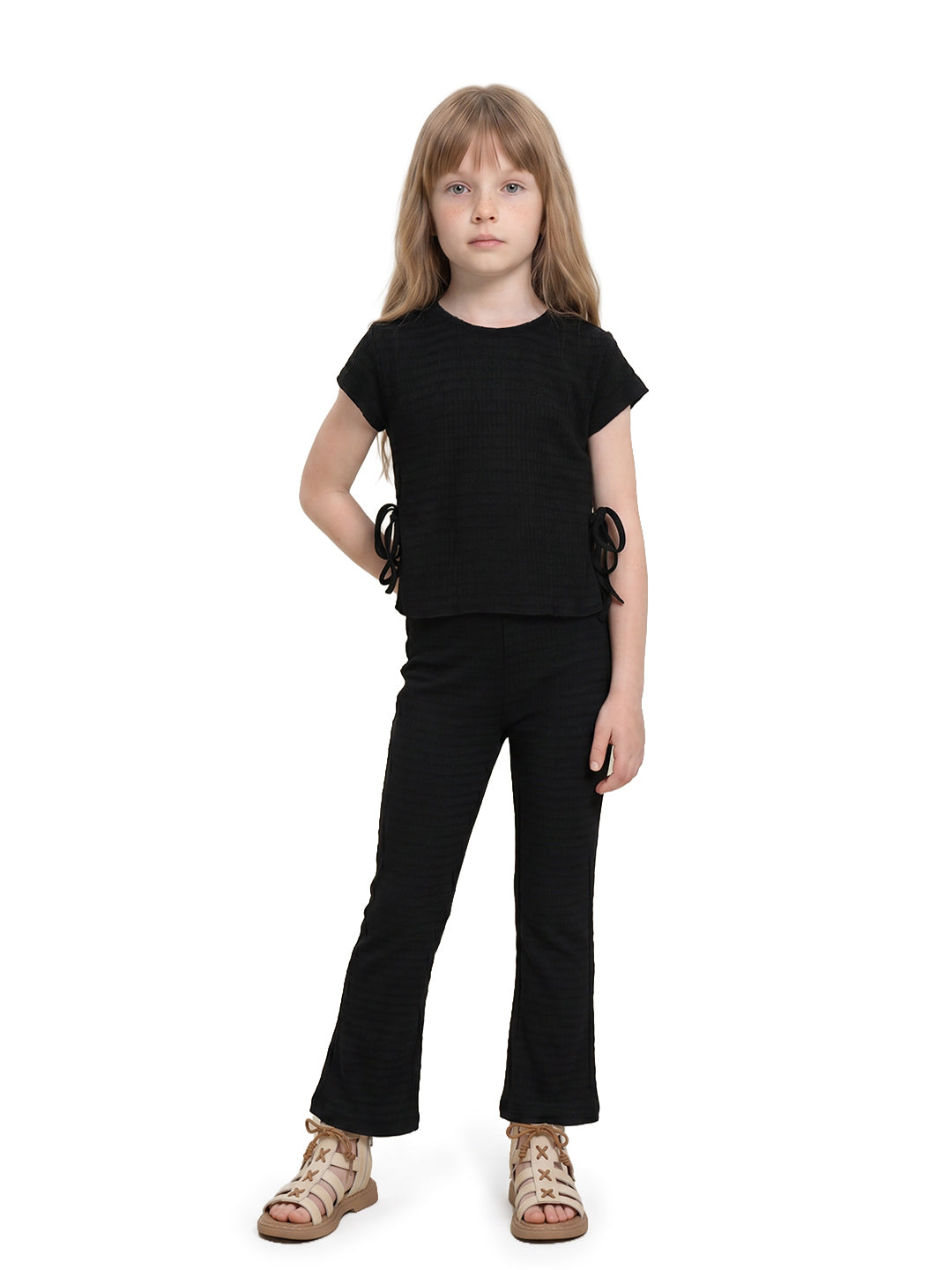 Girls Black Striped Regular-Fit Polyester Sleeveless Top