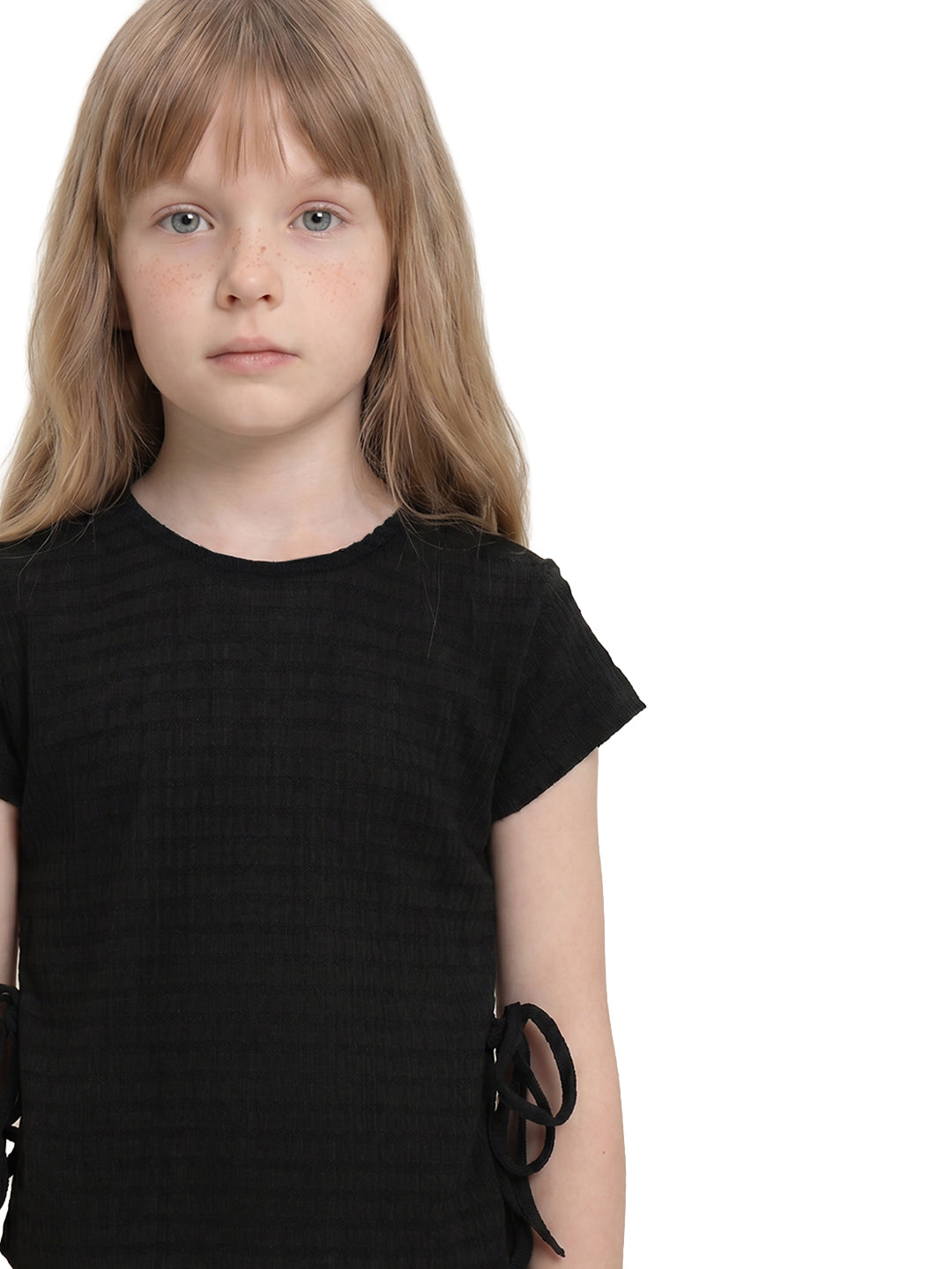 Girls Black Striped Regular-Fit Polyester Sleeveless Top