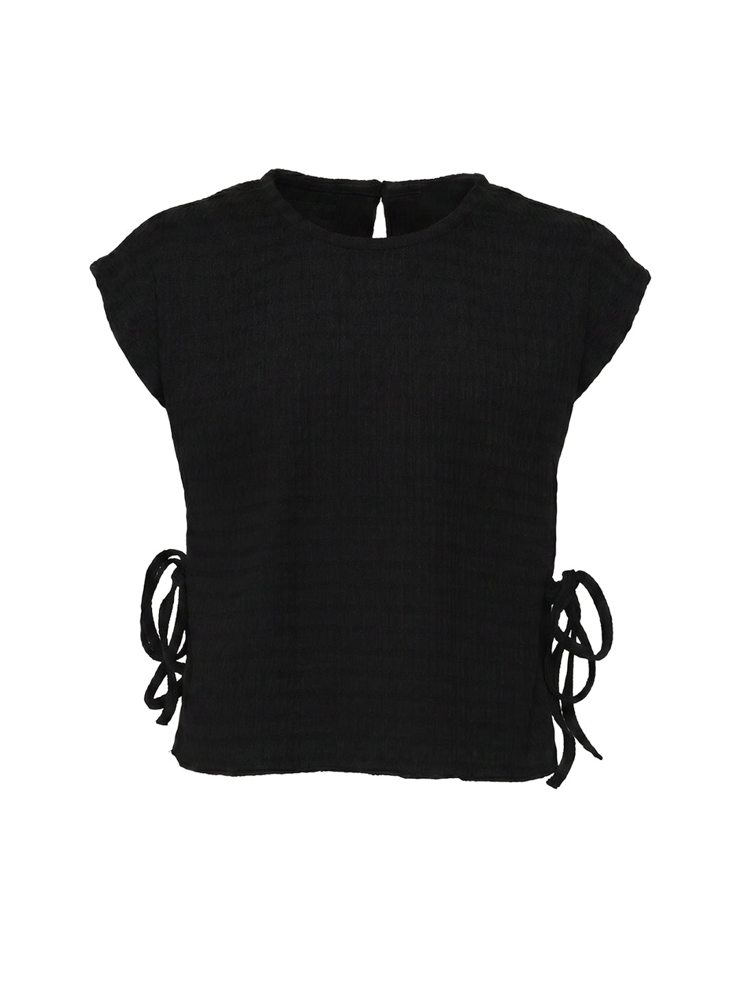 Girls Black Striped Regular-Fit Polyester Sleeveless Top