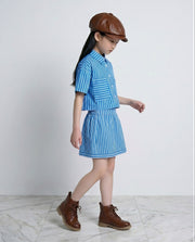 Girls Mykonos Blue Striped Regular-Fit 100% Cotton Skirt