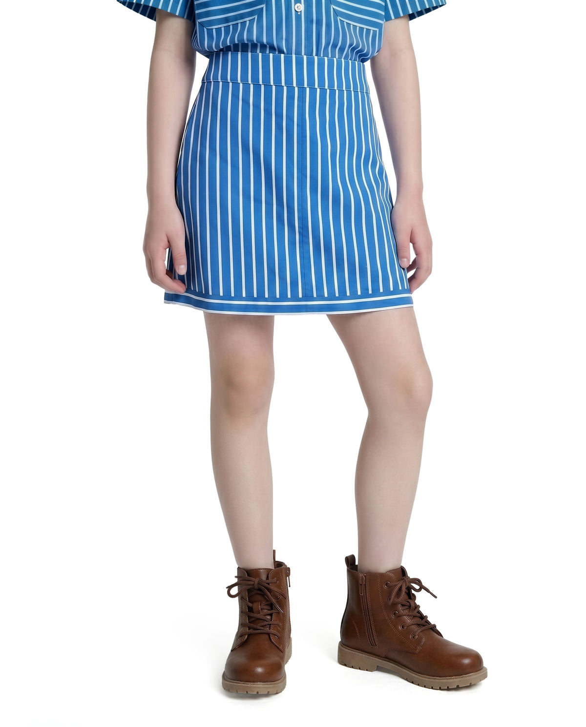 Girls Mykonos Blue Striped Regular-Fit 100% Cotton Skirt